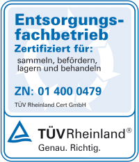 TÜV Rheinland Zertifikat für Entsorgungsbetrieb Köln
